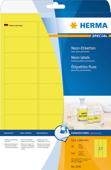 BildeHerma Etiketter Special A4 63,5x29,6 gul (540)