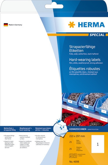 BildeHerma Etiketter Slitesterke A4 210x297mm hvit (25)