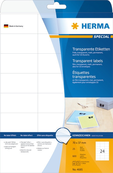 BildeHerma Folieetiketter Special A4 70x37 trans. (600)