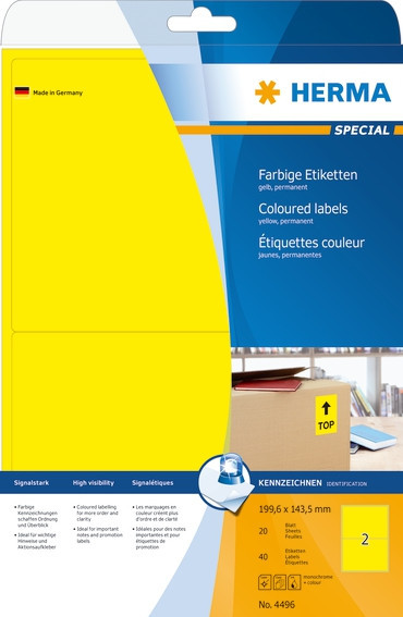 BildeHerma Fargede Etiketter A4 199,6x143,5 gul (40)
