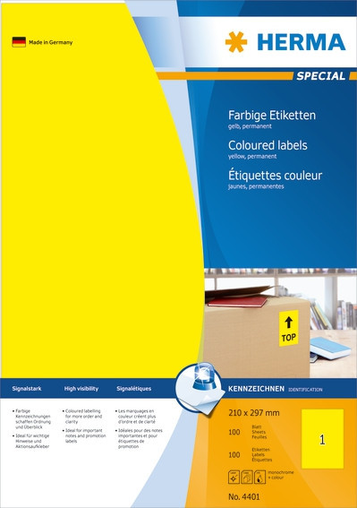 BildeHerma Fargede Etiketter Special A4 210x297 gul