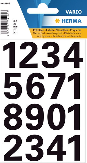 BildeHerma Nummeretiketter Vario 0-9 25 mm sort