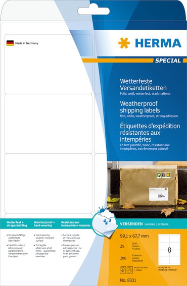 BildeHerma Fraktetiketter Vrbestandige Folie hvit 99,1x67,7 (25)