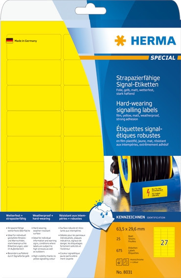 BildeHerma Etiketter Hard-wearing 63,5x29,6 gul (25)