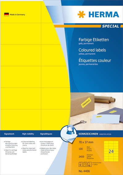 BildeHerma Fargede Etiketter Special A4 70x37 gul (2400)