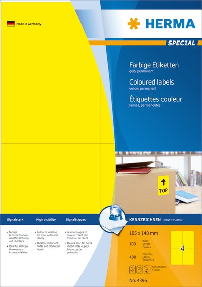 BildeHerma Fargede Etiketter Special A4 105x148 gul