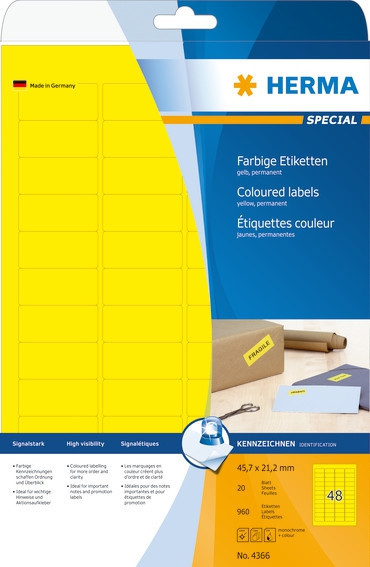 BildeHerma Fargede Etiketter Special A4 45,7x21,2 gul