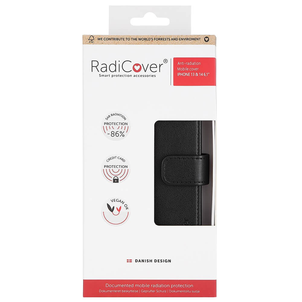 RADICOVER Flipcover 3 card Anti Radiation iPhone 13 / 14 6,1" Black PU RFID