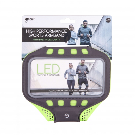 GEAR Sportsarmbånd LED Premium Universal 6,5&quot; Grå/Gul