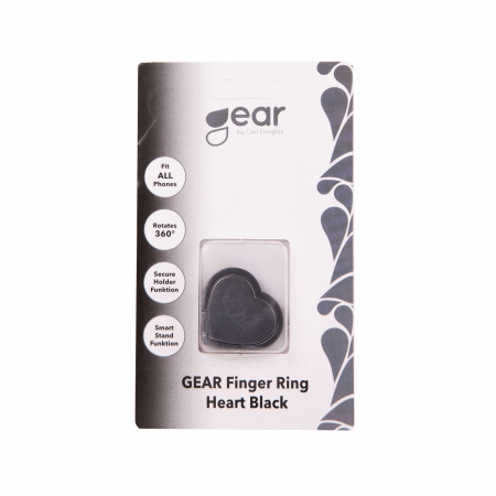GEAR MobilRing Hjerte Svart Matt Fingerholder med Stativfunksjon