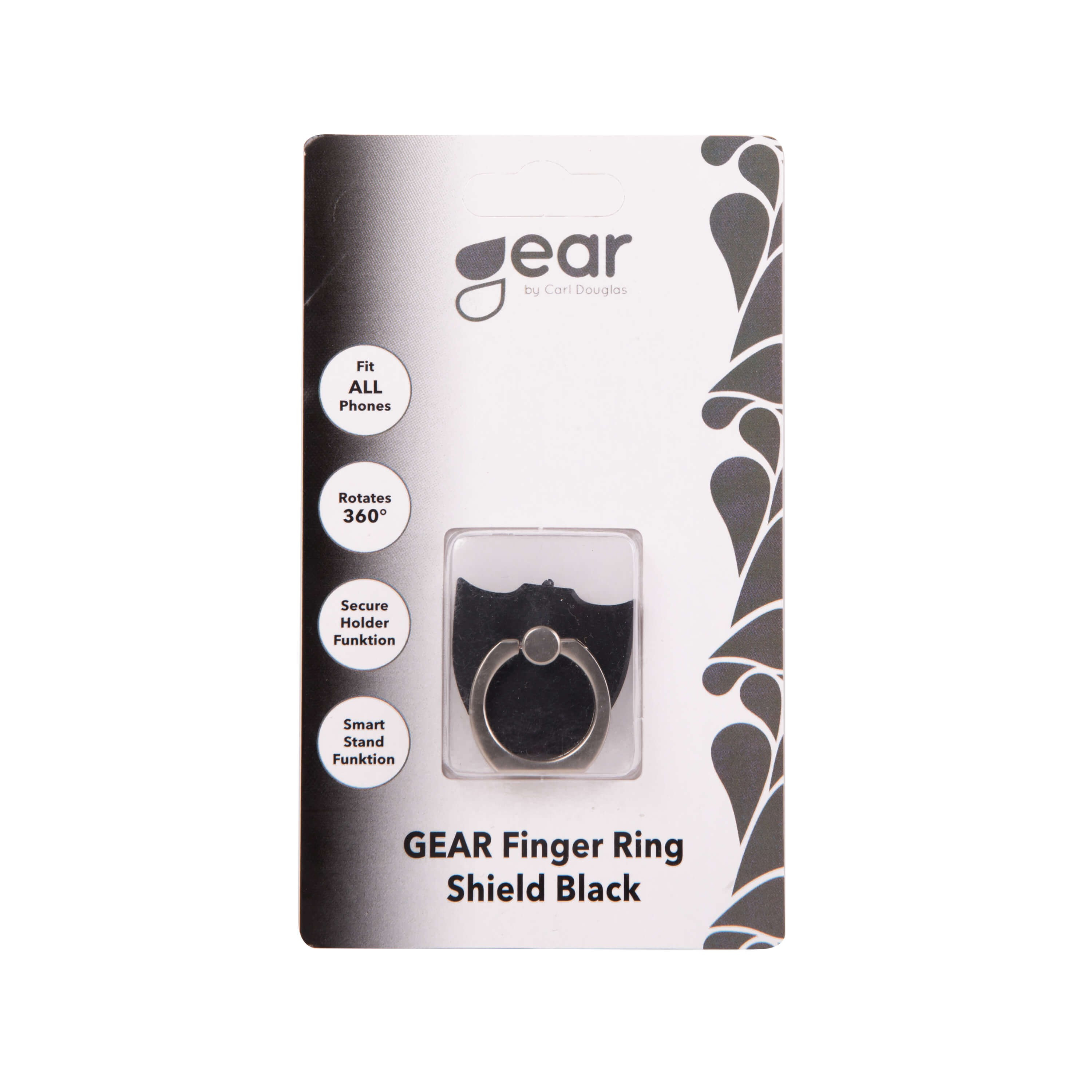GEAR MobilRing Skjold Svart Matt Fingerholder med Stativfunksjon