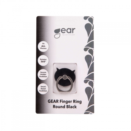 GEAR MobilRing Rund Svart Matt Fingerholder med Stativfunksjon