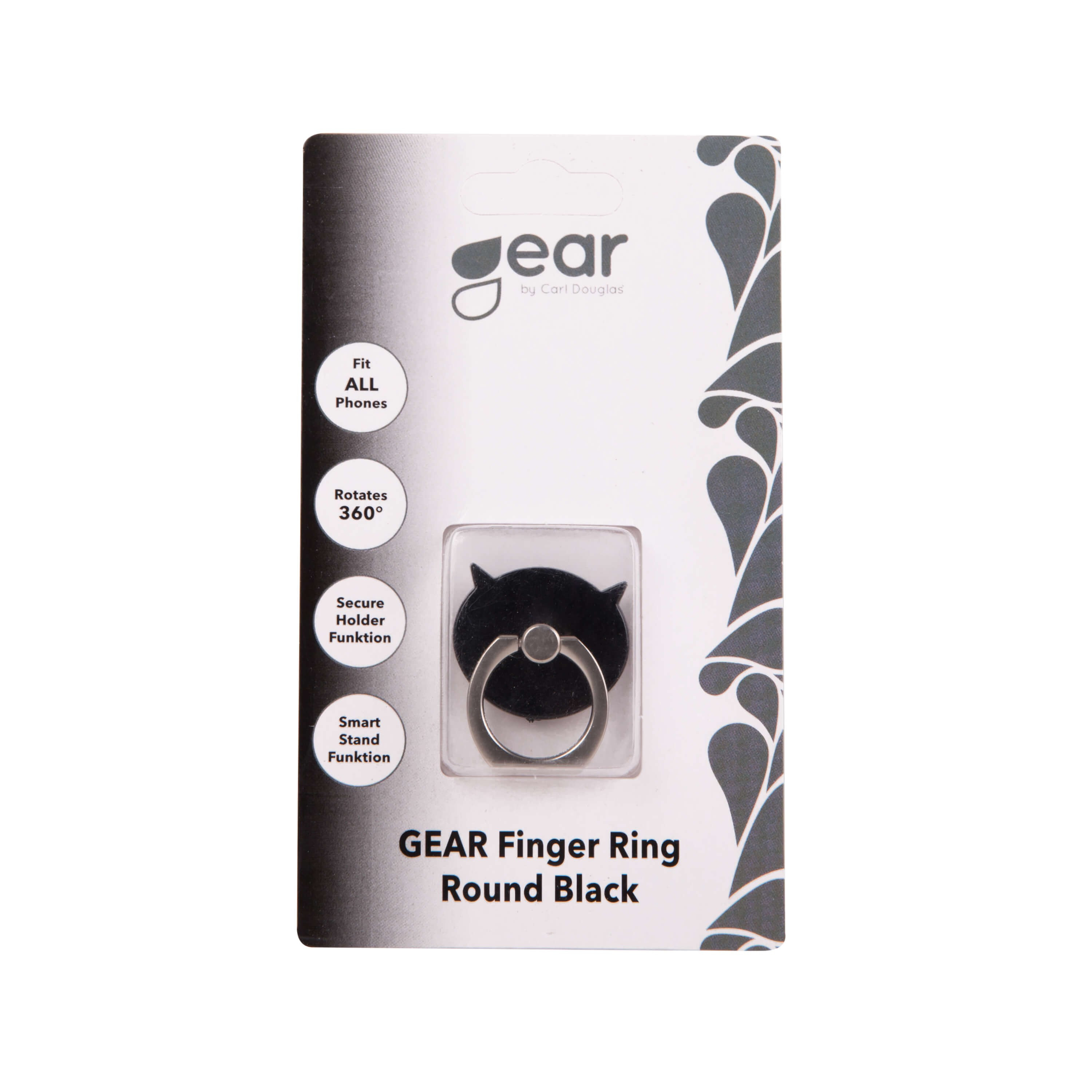 GEAR MobilRing Rund Svart Matt Fingerholder med Stativfunksjon