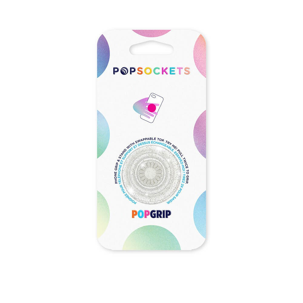 BildePOPSOCKETS Clear Glitter Silver Avtagbart Grip med Stativfunksjon