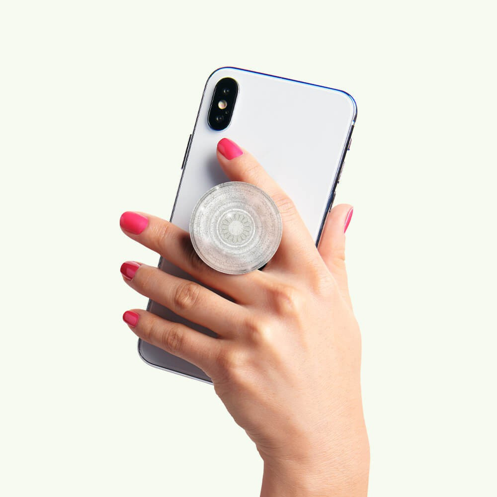 POPSOCKETS Clear Glitter Silver Avtagbart Grip med Stativfunksjon