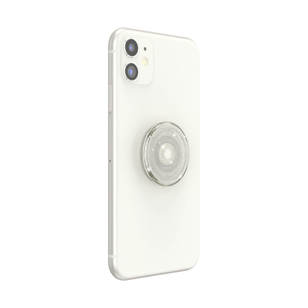 POPSOCKETS Clear Glitter Silver Avtagbart Grip med Stativfunksjon