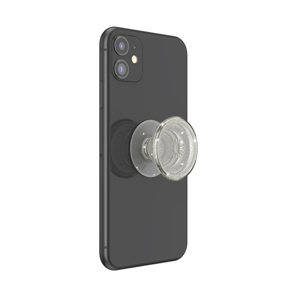 POPSOCKETS Clear Glitter Silver Avtagbart Grip med Stativfunksjon