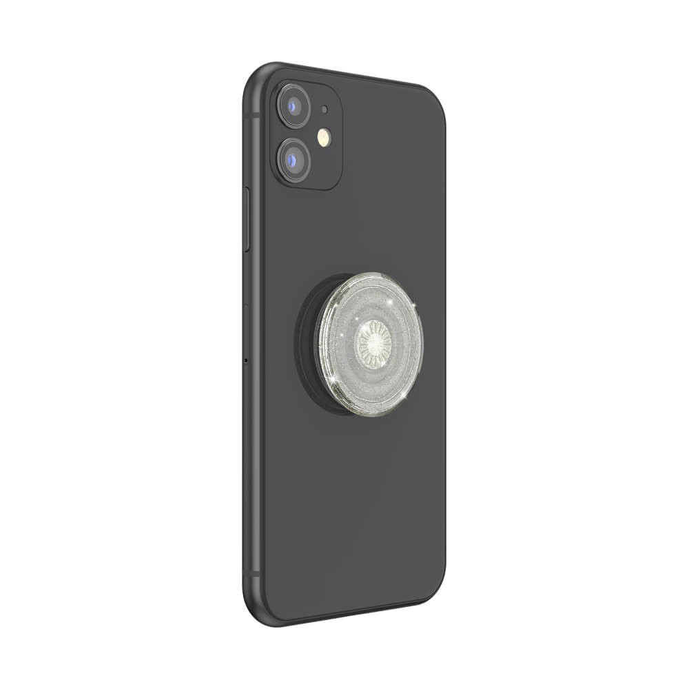 POPSOCKETS Clear Glitter Silver Avtagbart Grip med Stativfunksjon