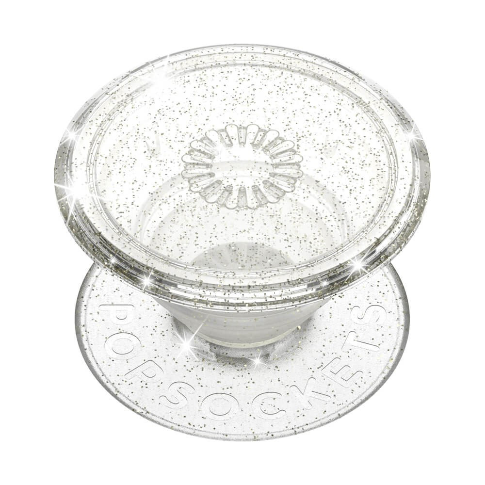 POPSOCKETS Clear Glitter Silver Avtagbart Grip med Stativfunksjon