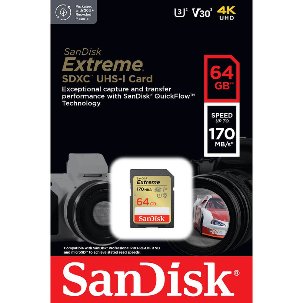 SANDISK SDXC Extreme 64GB 170MB/s UHS-I C10 V30 U3