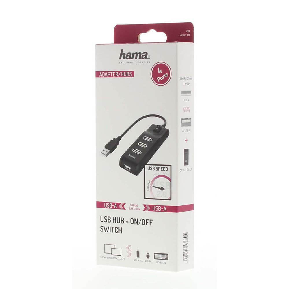 HAMA Hub USB-A 2.0 Switch 4x Ports 480 Mbit/s Black