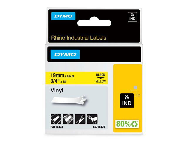 Dymo Teip Rhino 19mmx5,5m Vinyl sort/gul