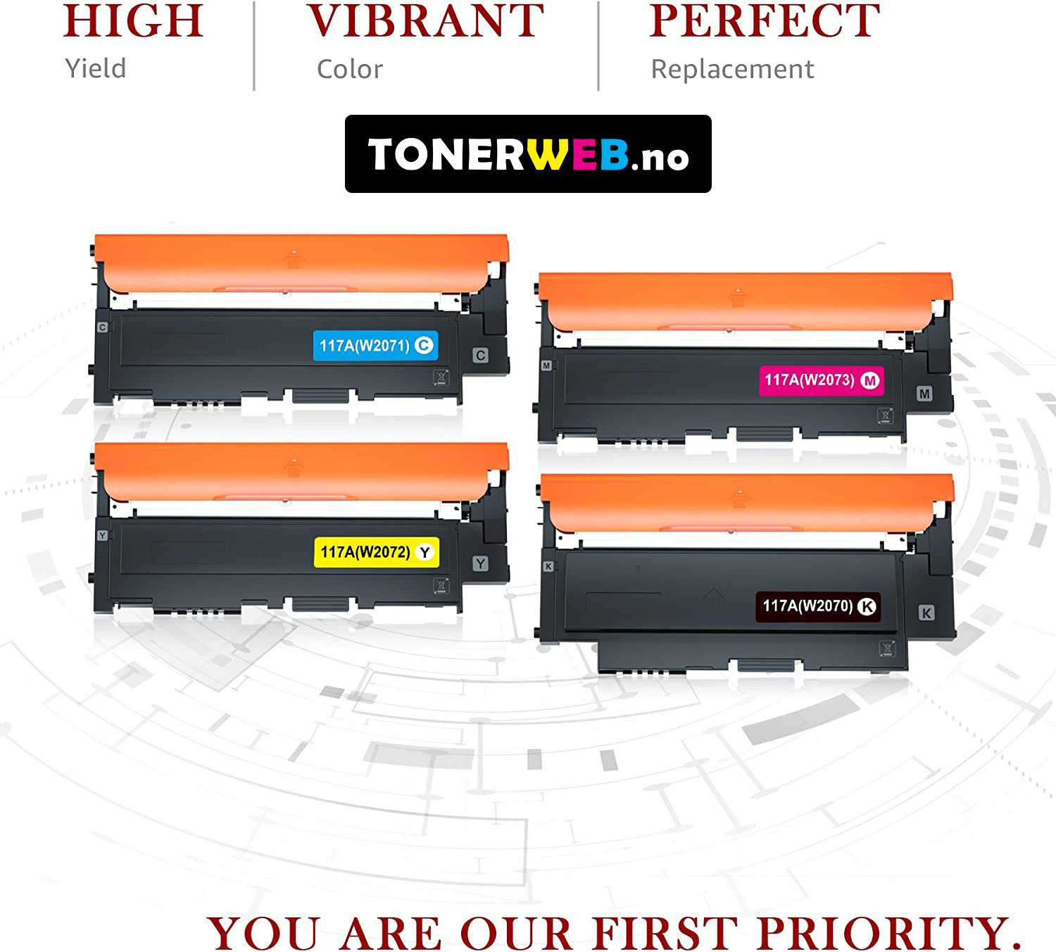 Tonerkassett, erstatter HP Toner 4 -pack 117A BK/C/Y/M