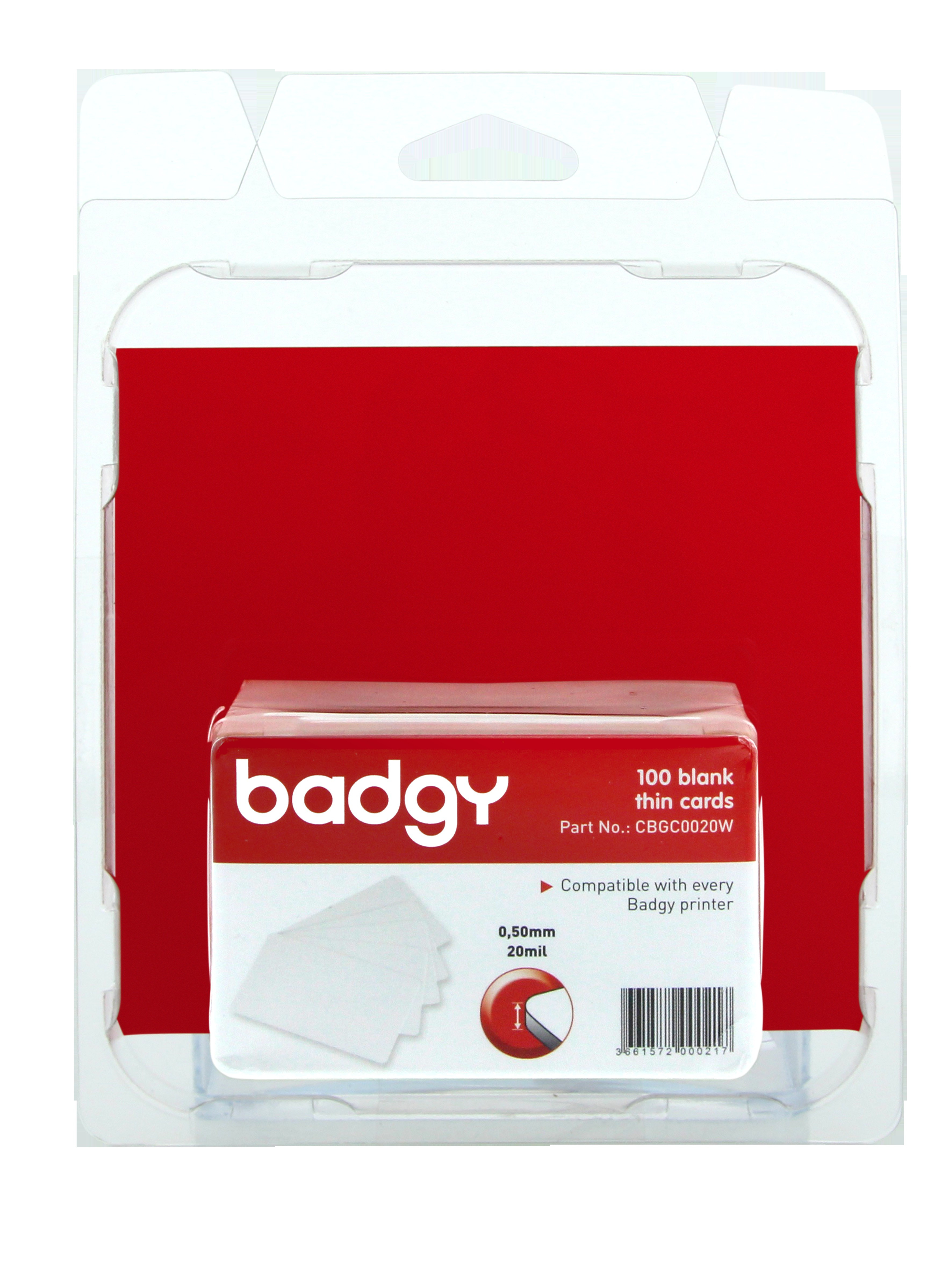Evolis Badgy blank white 0,50mm thick cards (100)