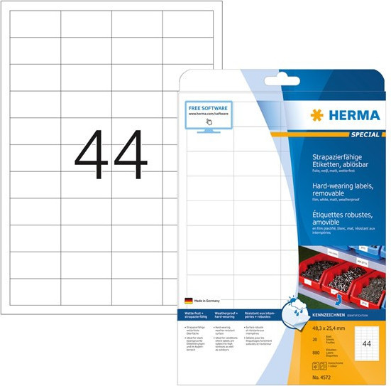 BildeHerma Etiketter Utendrs avtagbare Hvite A4 48,3x25,4 (20)