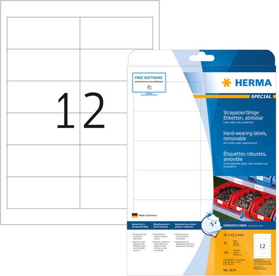 BildeHerma Etiketter Utendrs avtagbare Hvite A4 97x42,3 (20)