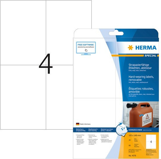 BildeHerma Etiketter Utendrs avtagbare Hvite A4 105x148 (20)