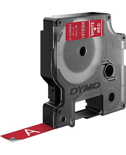 BildeDymo Teip D1 Ekstra sterk 12mmx3m hvit/rd