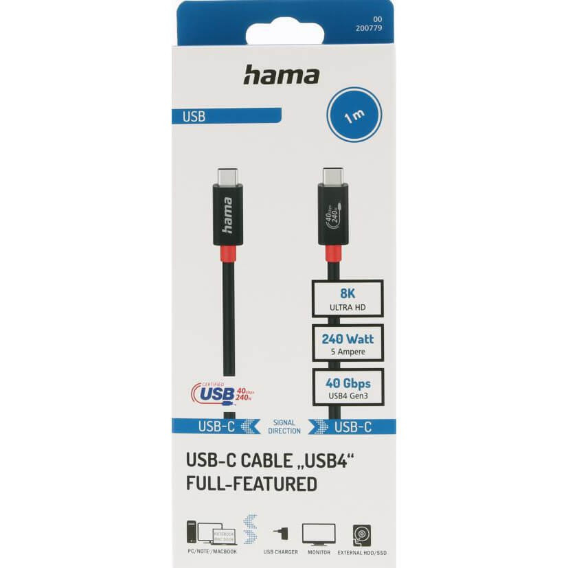 BildeHAMA Cable USB-C USB 4.0 Gen3 40 Gbit/s 240W 1.0m Black