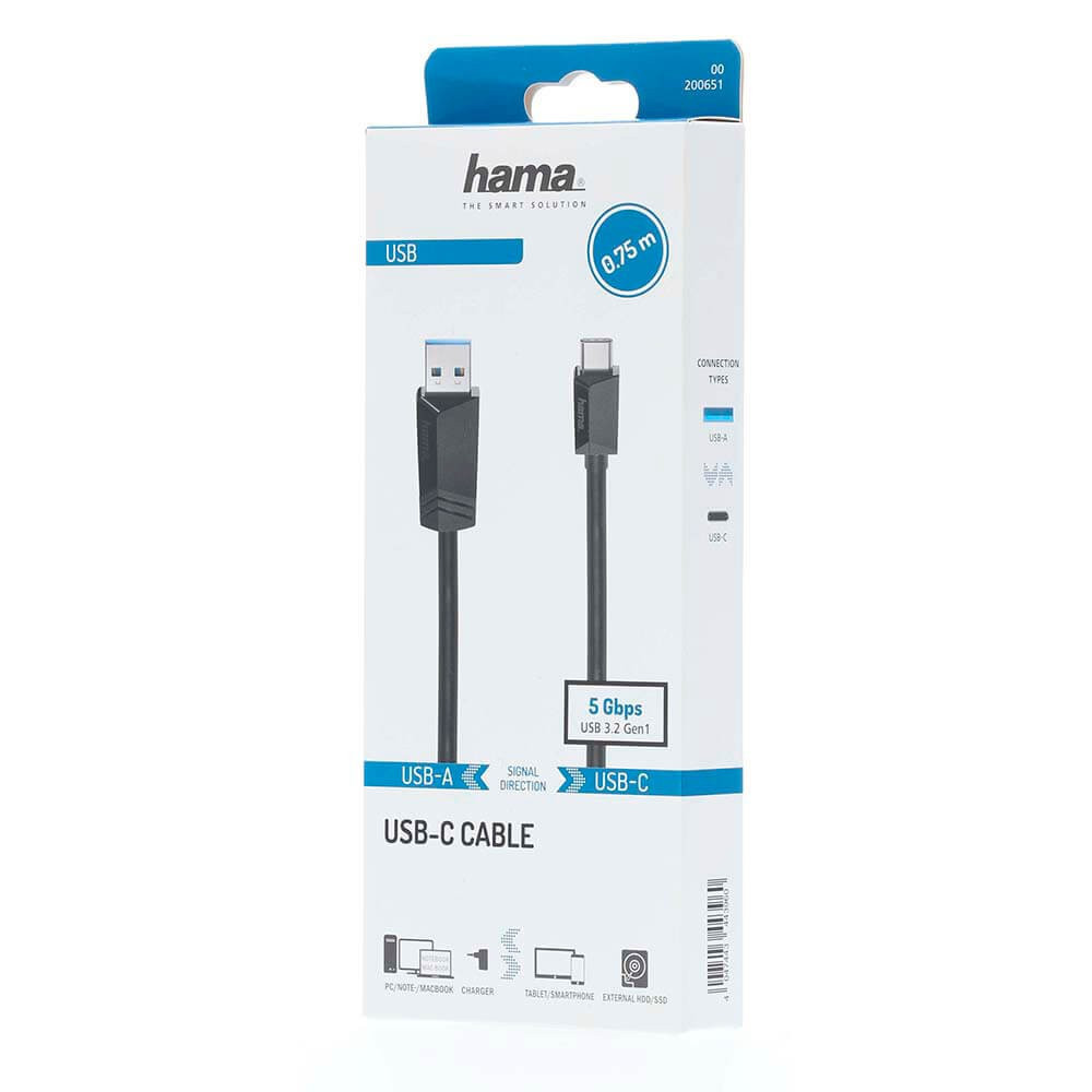 BildeHAMA Cable USB-C - USB-A USB 3.2 5 Gbit/s 0.75m Black