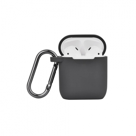 NORTH Airpods Beskyttelsesveske Silikon Karabinkrok Mørk grå