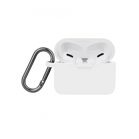 NORTH Airpods Pro Beskyttelsesveske Silikon Karabinkrok Hvit