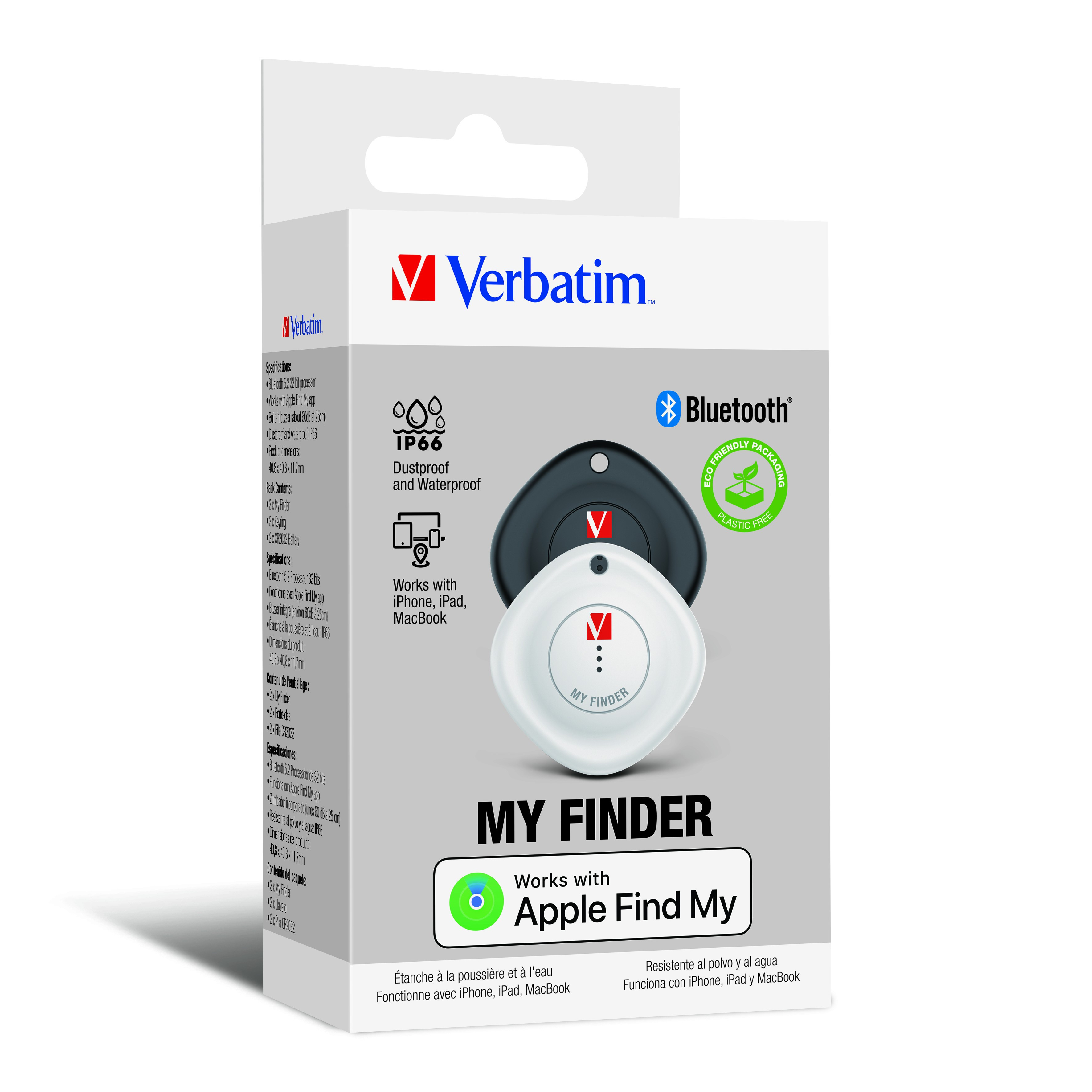 Verbatim My Finder Bluetooth Tracker, Black/White (2-pack)