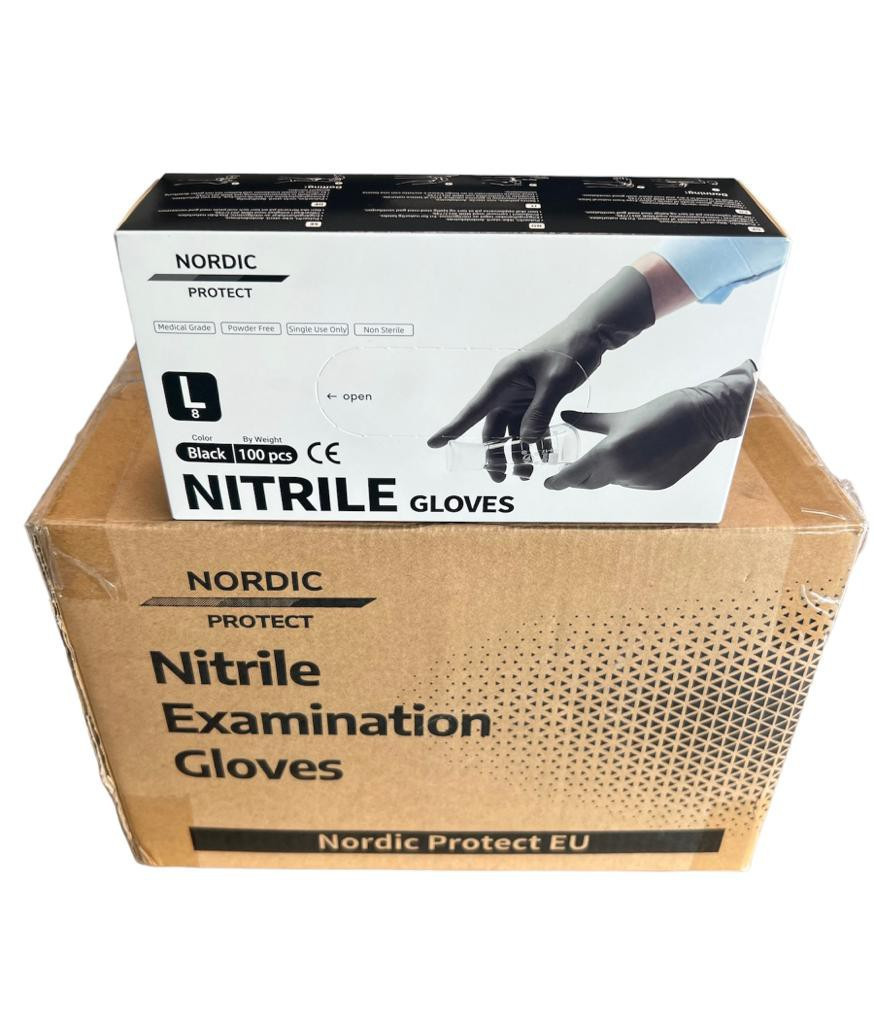 Nitrilhansker Svart pulverfrie, Large (100 stk)