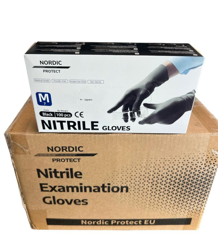 Nitrilhansker Svart pulverfrie, Medium (100 stk)
