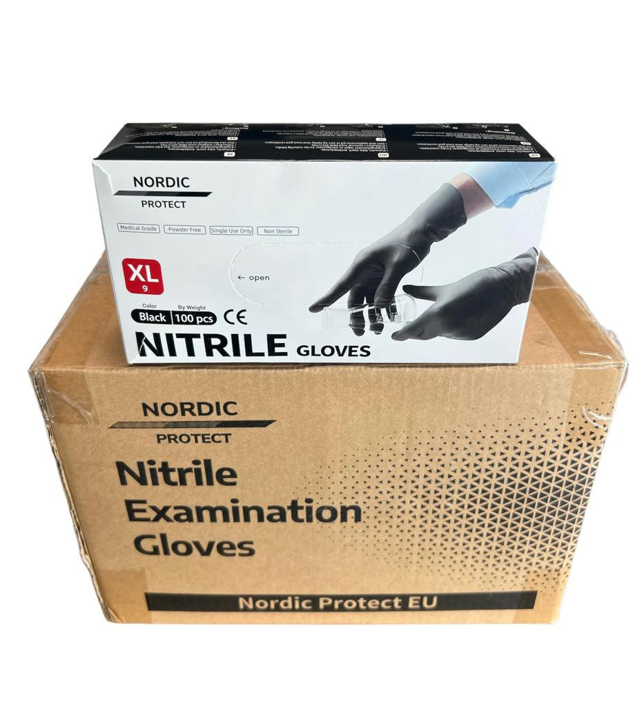 Nitrilhansker Svart pulverfrie, XL Large (100 stk)
