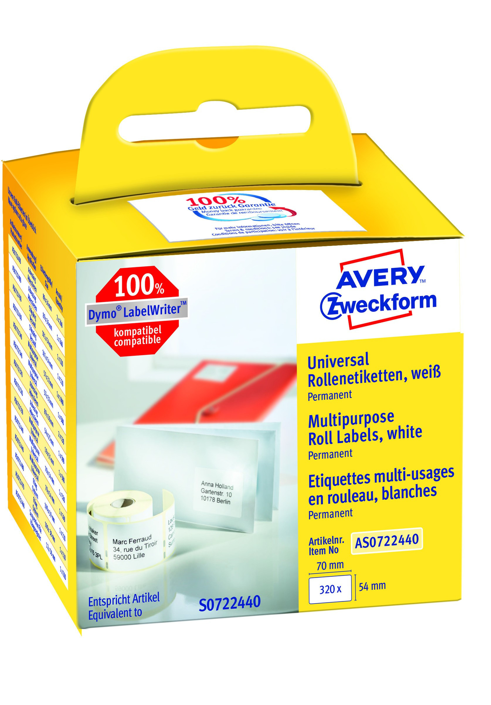 BildeAVERY Universaletiketter til etikettskriver 70x54mm (320)