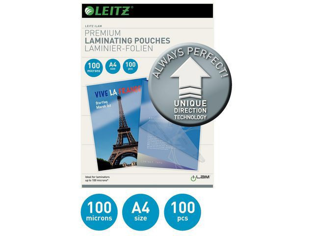 BildeLamineringslomme Leitz A4 Udt 100My (100 stk)