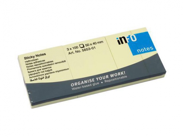 Notatblokk Info 40X50Mm Gul (3 stk/pk, 4 pakker)