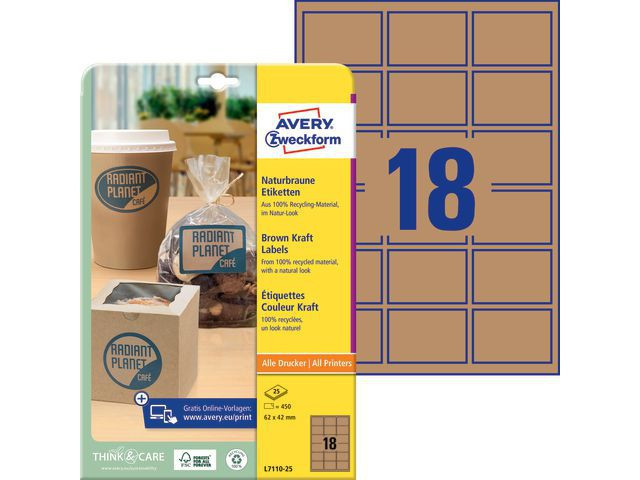BildeEtikett Avery 62X42Mm Brun (450 stk)