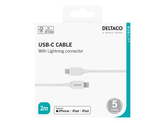BildeKabel Deltaco Usb-C Til Lightning 2M