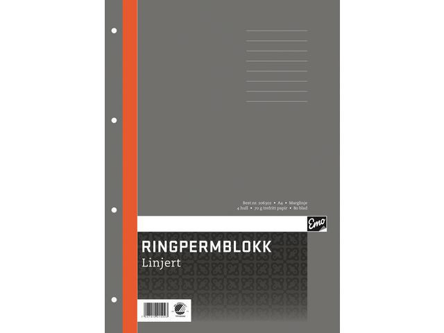 BildeRingpermblokk Emo A4 70G 80Bl Linjer (5 stk)
