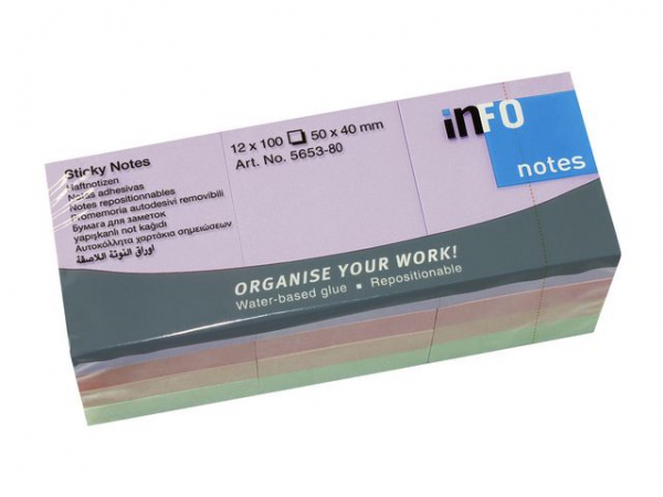 Notatblokk Info 50X40Mm Pastell (12 stk)
