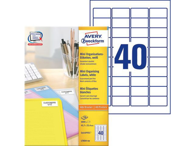 BildeEtikett Avery Mini Laser 45,7X25,4 (4000 stk)