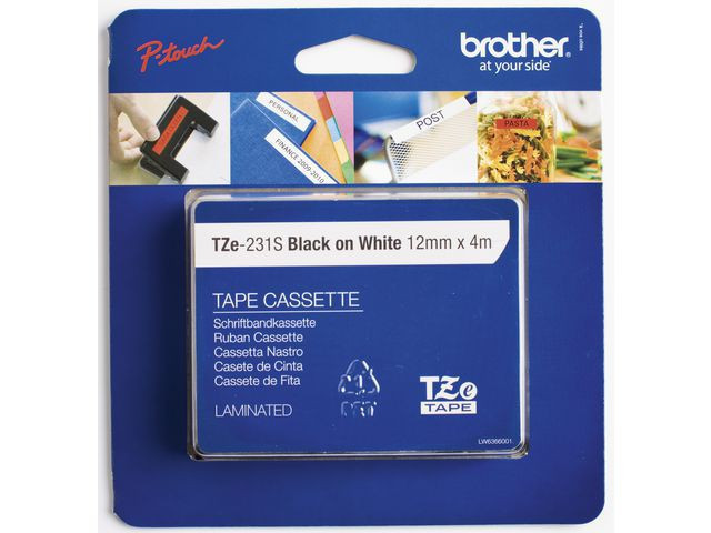BildeBROTHER Tape TZE-231S 12mm Black on White