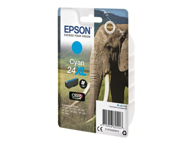 BildeEPSON Ink C13T24324012 24XL Cyan Elephant